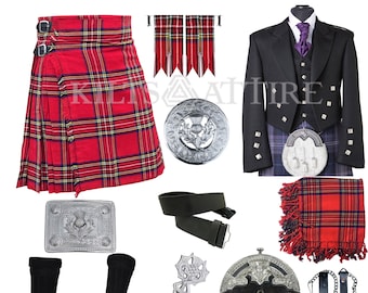 Men's Prince Charlie Jacket Kilt oufit Scottish Wedding Outfit Kilt Dress Traditional Kilt Outfit Available in Various 50+ Tartan Colors.