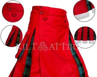 Scottish Christmas Kilt Vintage Santa Claus Hybrid Kilts For Men & Women Available in 45+ Tartan Pleats Size (28&quot; to 62&quot;).
