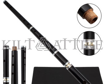 Rosewood Black Irish 4 Parts Flute Student Level In The Key Of D + 2 Reeds with Hard Case.