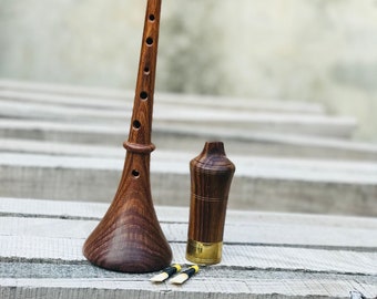 Handmade Rosewood RAUSCHPFEIFE Small Wooden Medieval Shawm Instrument with Two Reeds Music Instrument.