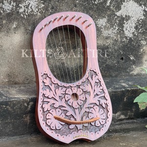 Rosewood Flower Lyre Harp Handmade Lyre Harp 10 Strings/Lyra Harp Free Bag, Strings Set And Key