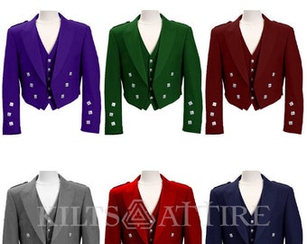 Schotse wollen Prince Charlie-jas voor heren met 5-knoops hemd Bruiloft Prince Charlie-jas voor heren | Borstomvang 34" tot 54" inch.