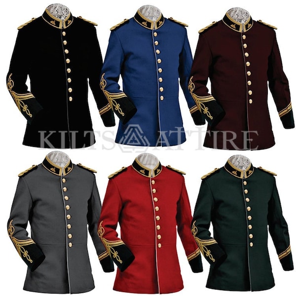 Veste de guerre zouloue rouge britannique traditionnelle et différentes couleurs, veste vintage tunique d'officier pour homme et femme, veste anglo britannique de 1879