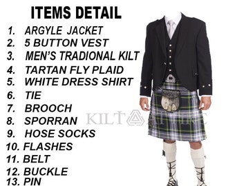 Giacca da uomo in stile kilt Argyle da sposa, abito da sposa scozzese, abito da kilt tradizionale disponibile in vari colori tartan, oltre 50 colori