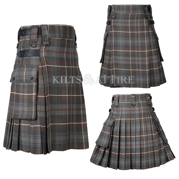 Kilt utility da uomo in tartan scozzese TENNESSEE - Kilt utility moderno da uomo - Kilt utility con tasche cargo e cinturino in pelle - Italia