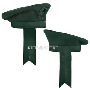 Scottish Caubeen Beret Irish Hat - Green Glengarry Balmoral Beret Hat - 100% Wool - Scottish Tam O Shanter Hat