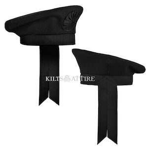 Scottish Caubeen Beret Irish Hat - Black Glengarry Balmoral Beret Hat - 100% Wool - Scottish Tam O Shanter Hat