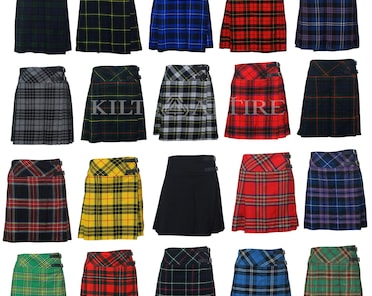 Ladies Knee Length Tartan Kilt Skirt - 20 Inch, Scottish Rose Pattern, Acrylic Wool