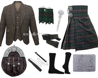 Men's Wedding Kilt Outfit With Tweed Jacket 8 Piece Kilt Set Available in 40+ Plus Tartan Clan for Kilts