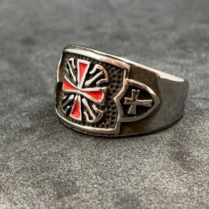 Templar Cross Silver Ring Stainless Steel Ring Masonic Ring Knight Templar Ring image 1