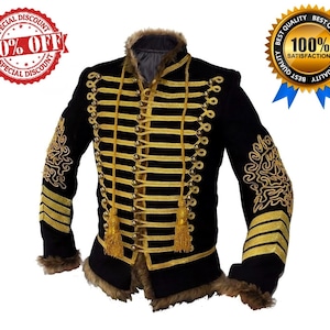 Men&#39;s Napoleonic Hussar Jacket - 18th Century Military Uniform Tunic Pelisse Jimi Hendrix Jacket | Chest Size 34&quot; to 54&quot; Inches