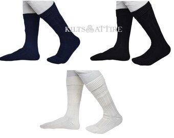 Men's Kilt Socks Scottish Highland Kilt Hose Available in Black, Navy Blue, Off White, Grey and Green Colors