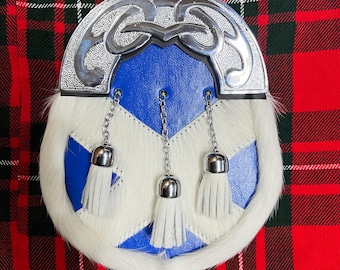 Men's Kilt Sporran Scotland Flag 100% Leather Sporran With Chain Belt
