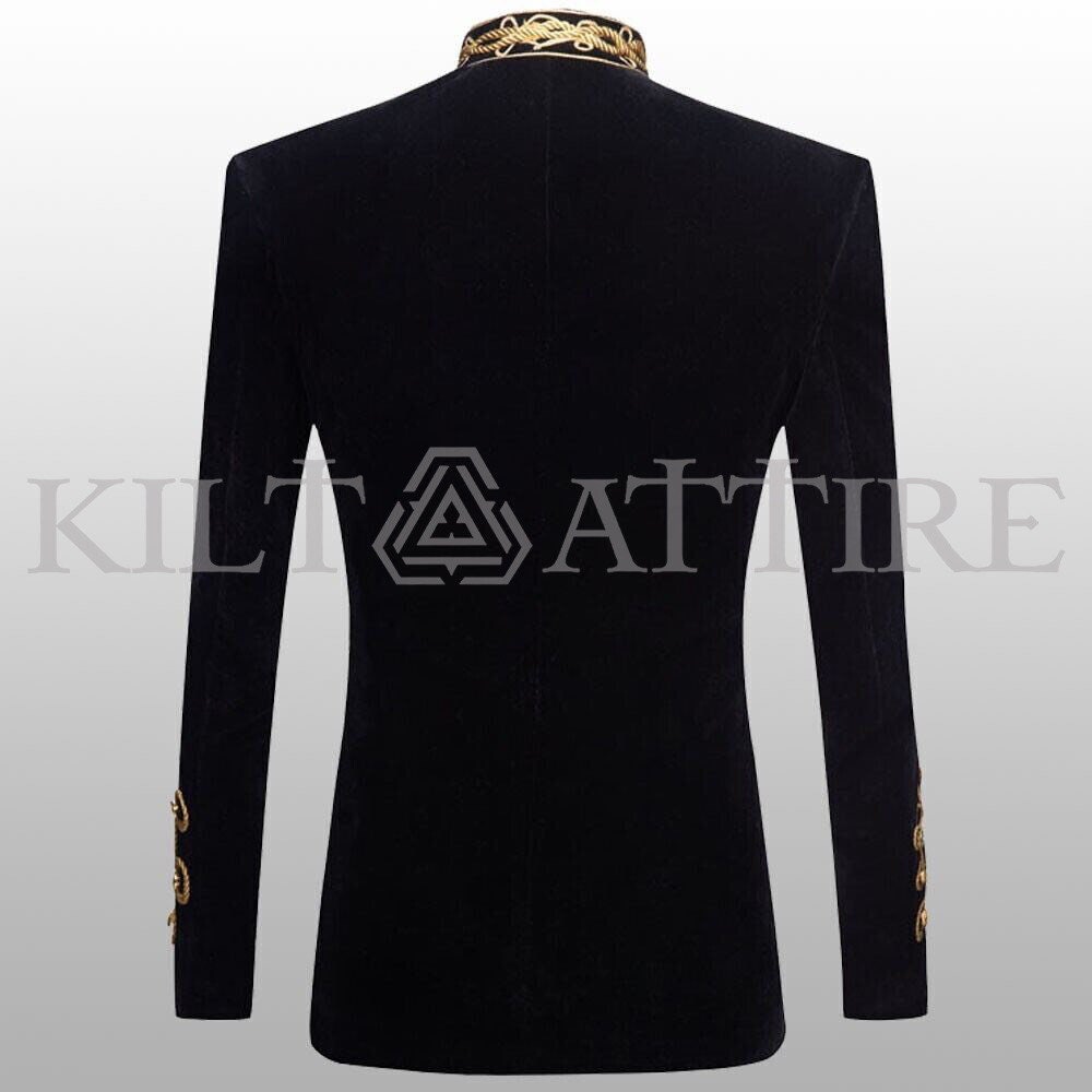 Men's Braided Velvet Jacket Hussars Velvet Jacket Military Gold Braided ...