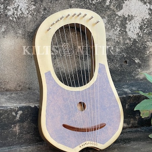 Rosewood Golden Lyre Harp Handmade Lyre Harp 10 Strings/Lyra Harp Free Bag, Strings Set And Key