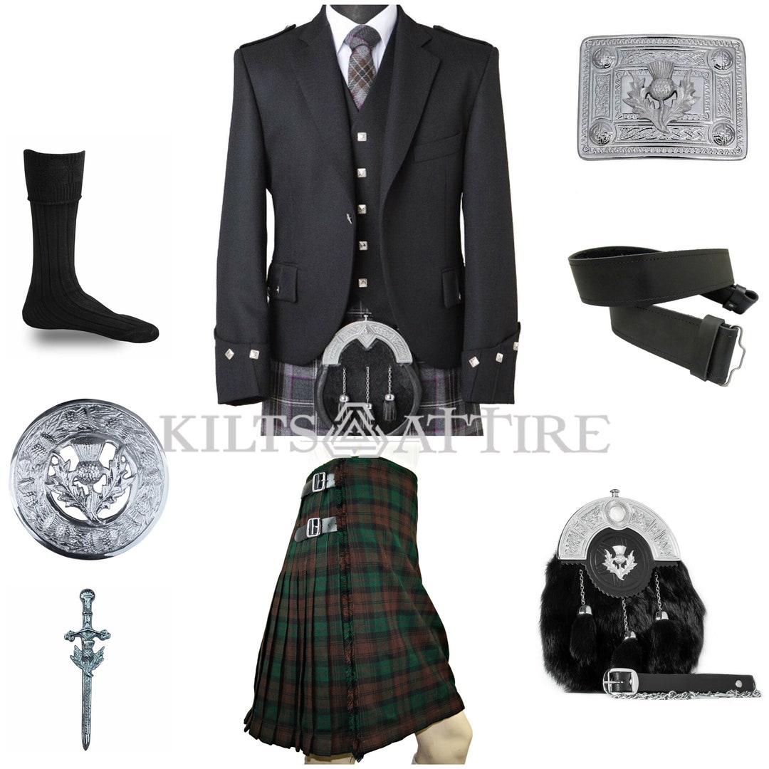 Men's Wedding Kilt Outfit With Argyle Jacket Piece Set Available