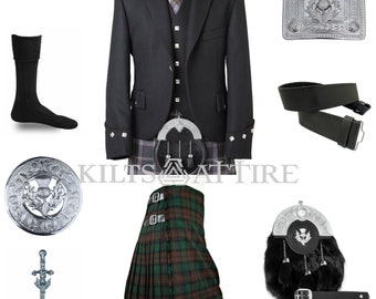 Men's Wedding Kilt Outfit With Argyle Jacket 9 Piece Set Available in 40+ Plus Tartan Clan for Kilts