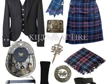 Men's Argyle Jacket Welsh Dragon Scottish Wedding Outfit Kilt Dress Traditional Kilt Outfit Available in Various 50+ Tartan Colors.