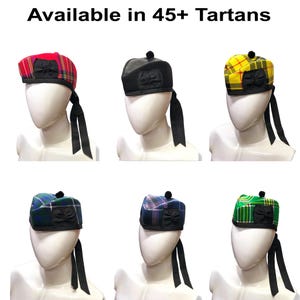 Men&#39;s Scottish Glengarry Hat Piper Bonnet Highlander Military Cap Available in 45+ Tartans