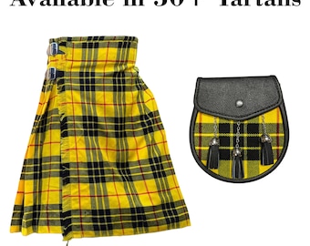 Men's Scottish 5 Yard Tartan Kilt and Tartan Sporran Highland Traditional Wedding/Formal Wear Kilts Available in 50+ Tartans