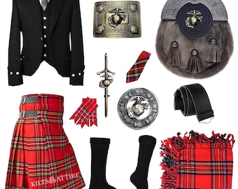 Men's Argyle Jacket Kilt Scottish US Marine Antique Wedding Outfit Kilt Dress Traditional Kilt Outfit Available in Various 50+ Tartan Colors