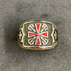 Templar Cross Silver Ring Stainless Steel Ring Masonic Ring Knight Templar Ring image 3