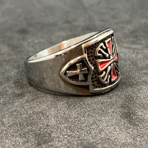 Templar Cross Silver Ring Stainless Steel Ring Masonic Ring Knight Templar Ring image 2