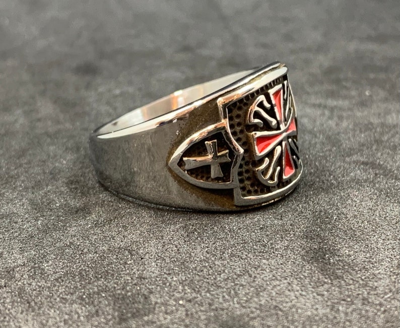 Templar Cross Silver Ring Stainless Steel Ring Masonic Ring Knight Templar Ring image 2