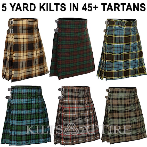Men's Scottish 5 Yard Tartan Kilt Highland Traditional Wedding/Formal Wear Kilts Available in 45+ Tartans