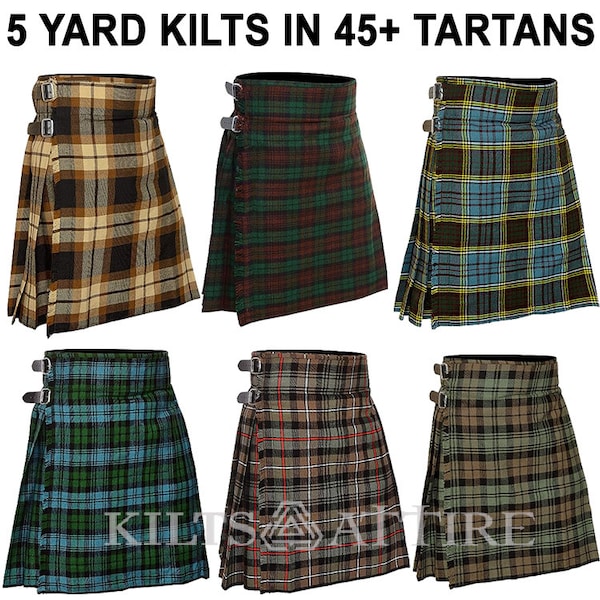 Herren Scottish 5 Yard Tartan Kilt Highland Traditionelle Hochzeit / formelle Kleidung Kilts Erhältlich in mehr als 45 Tartans