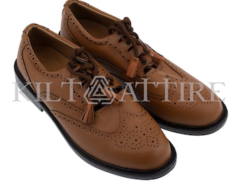 Men's Brown Ghillie Brogues Kilt Leather Shoes With Leather Sole Sizes 5 -12