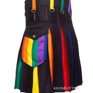 Hybrid Rainbow Pride Kilt LGBT Colorful Pleat Gay Kilt Modern Utility Kilts For Gay Kilt Size 28&quot; to 62&quot;