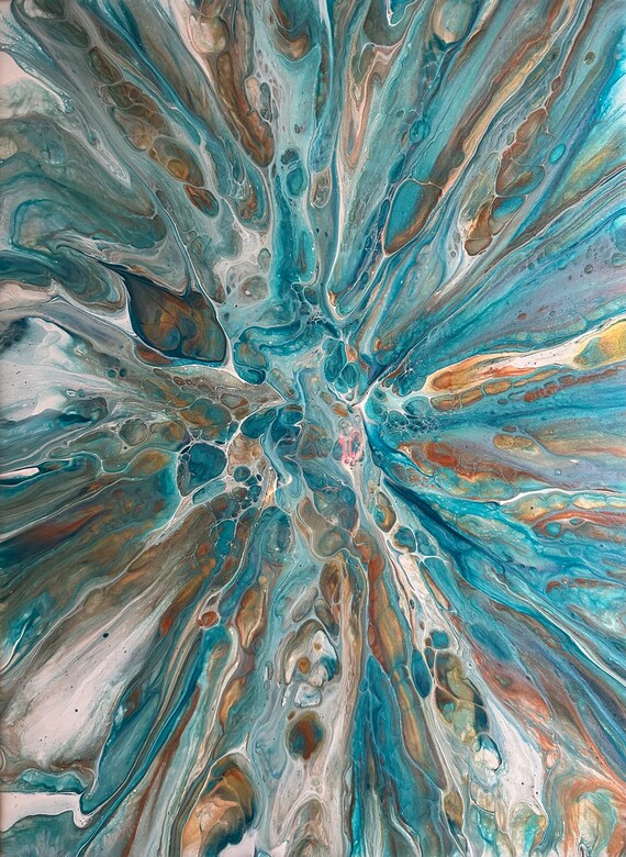 Aquamarine, Copper and Gold, Bloom Technique on 12” x 16” Canvas