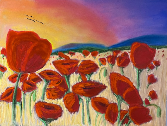 Poppies in Wheat: Last Light of Day