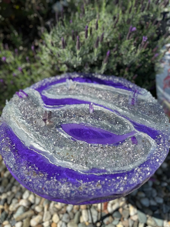 Geode-Style Convertible  Side Table/Wall Hanging with genuine amethyst and quartz crystals