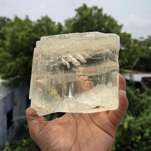 Optical Calcite Cube with Phantoms: Iceland Spar Crystal, Home Decor