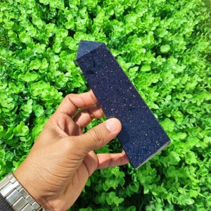 Large Blue Goldstone Obelisk Tower | Blue Goldstone | Home Decoration | Gift | Weight 780 Grams | Height 15.80Cms | Blue Sandstone