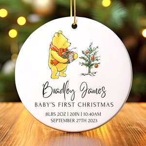 Personalized Baby's 1st Christmas Ornament, Baby's First Christmas Ornament 2023, New Baby Christmas Gift, Custom Winnie the Pooh Ornament