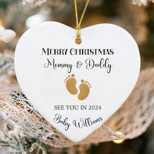 Merry Christmas Mommy and Daddy See You in 2024 Christmas Tree Ornament | Pregnancy Ornament | Gift for Expecting Parents | Baby Shower Gift