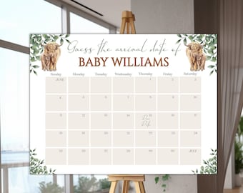 Highland Cow Baby Due Date Calendar Game (Digital Download)
