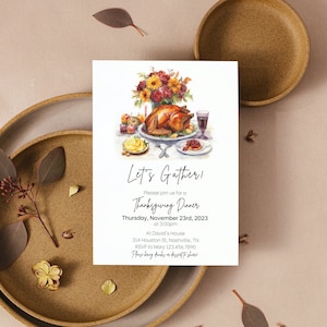 Thanksgiving Dinner Invitation, Friendsgiving Invitation, Fall Autumn Dinner Invite, Thanksgiving Turkey Invite, Editable Instant Download