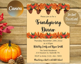 Editable Friendsgiving Dinner Invitation, Thanksgiving Invitation, Fall Autumn Dinner Invite, Instant Download Template