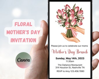 Floral Mother's Day Brunch Invitation, Editable Template (Instant Download)