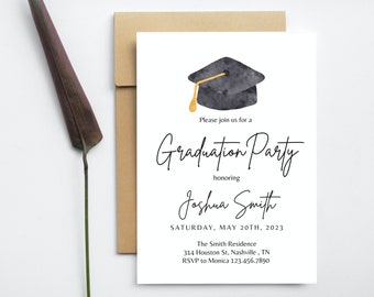 Minimalist Graduation Announcement, 2023 Graduation Party Invitation Template, Unisex Graduation Party Invite, Editable Instant Download