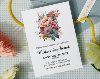 Floral Mother's Day Brunch Invitation, Editable Template (Instant Download)