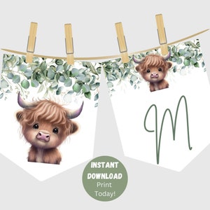 Highland Cow Banner, Highland Cow Party Banner, Cow Baby Shower Banner, Cow Birthday Party Banner, Highland Cow Decoration, Instant Download