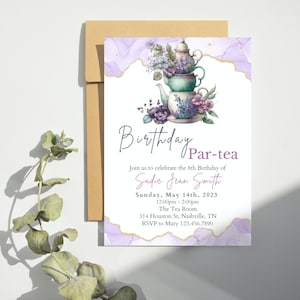 Geburtstag Par-Tee, Tea Party Einladungsvorlage, High Tea Party einladen, druckbare Mädchen Geburtstagsparty einladen, Geburtstagsmittagessen, Tee Geburtstag