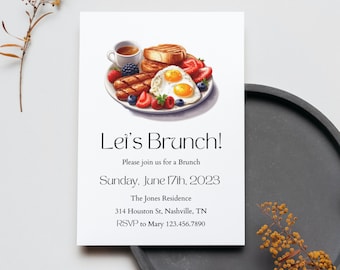 Plantilla editable de invitación para brunch de cumpleaños (descarga digital)