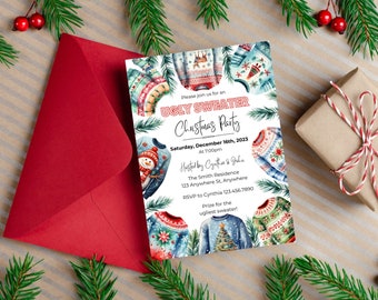 Editable Ugly Sweater Christmas Party Invitation (Digital Download)