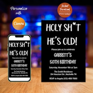 Editable Adult Birthday Invitation for Men, Funny Men Birthday Invite, 30th 40th 50th Birthday Men, Surprise Party Invite, Instant Download